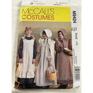 McCall’s 9424 Girls Prairie Pioneer Dress Pinafore Bonnet Pattern S 7–8 Cut
